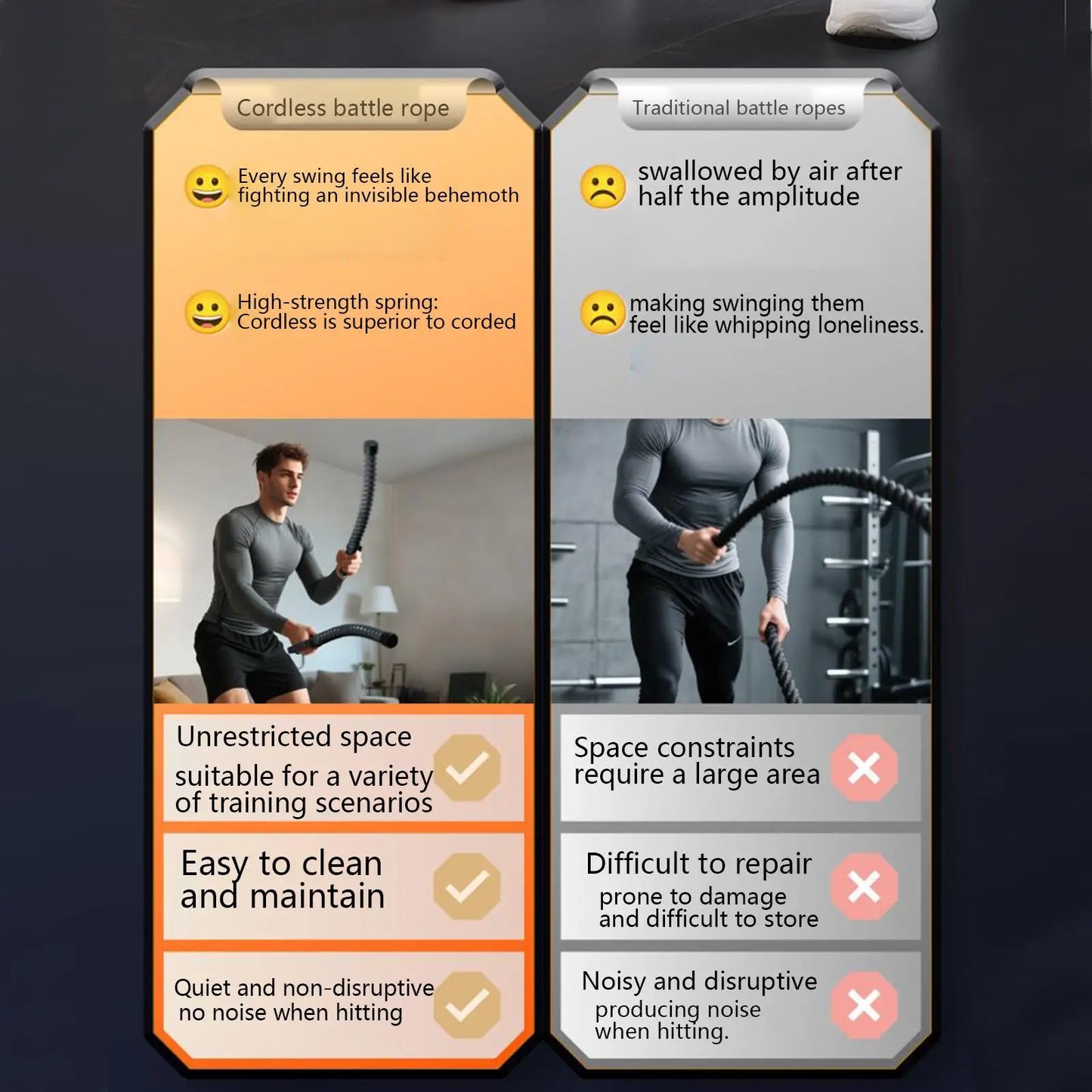 2 Piece Battle Ropes – Portable Home Gym Exercise & Muscle Building Workout Ropes