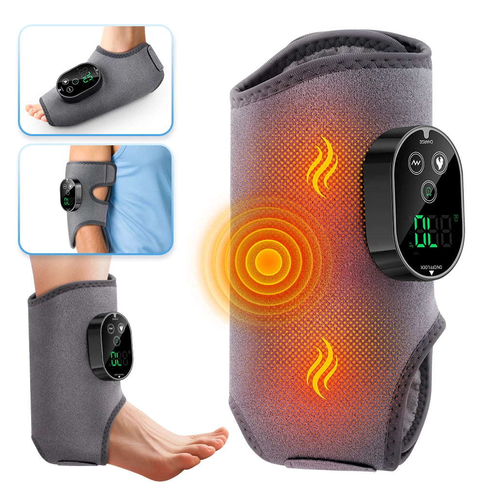 Electric Heating Vibration Foot & Ankle Massager – Rechargeable Adjustable Strap for Muscle Relief