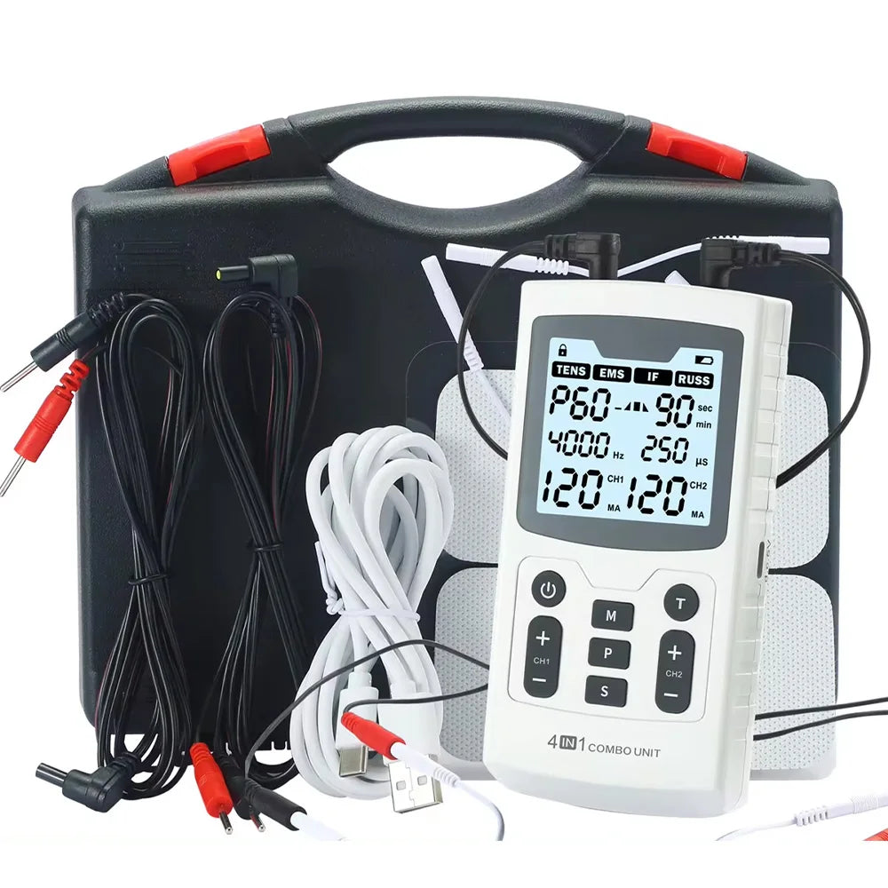 4 In 1 Electric Muscle Stimulator EMS IFT RUSS TENS Pulse Physiotherapy Device – Home & Professional Use