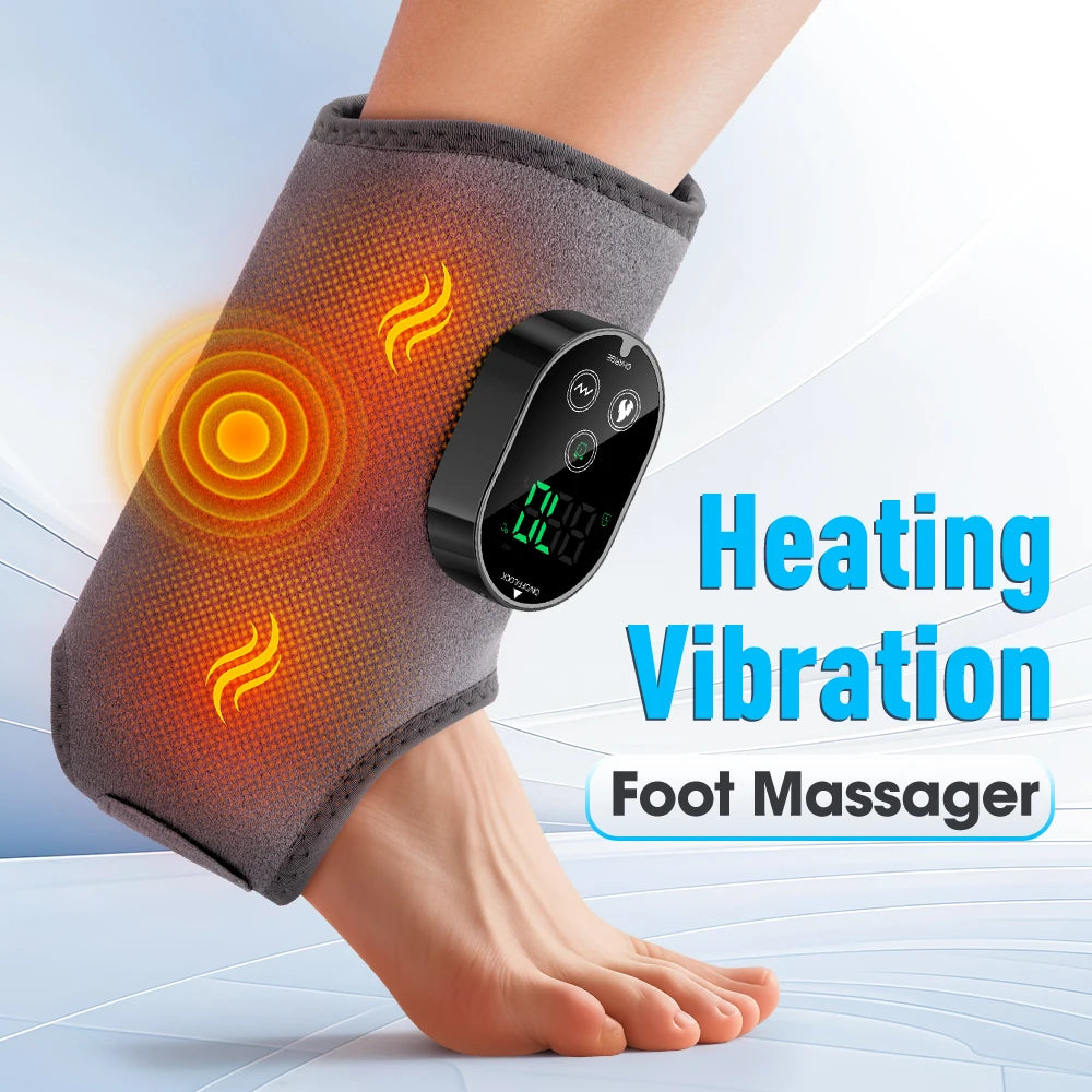 Electric Heating Vibration Foot & Ankle Massager – Rechargeable Adjustable Strap for Muscle Relief