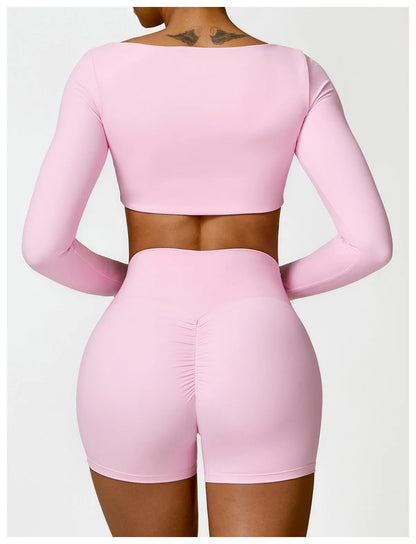 Women’s Long Sleeve Gym & Yoga Top – Breathable, Stretchy, Push-Up Fit - Champions Clubs