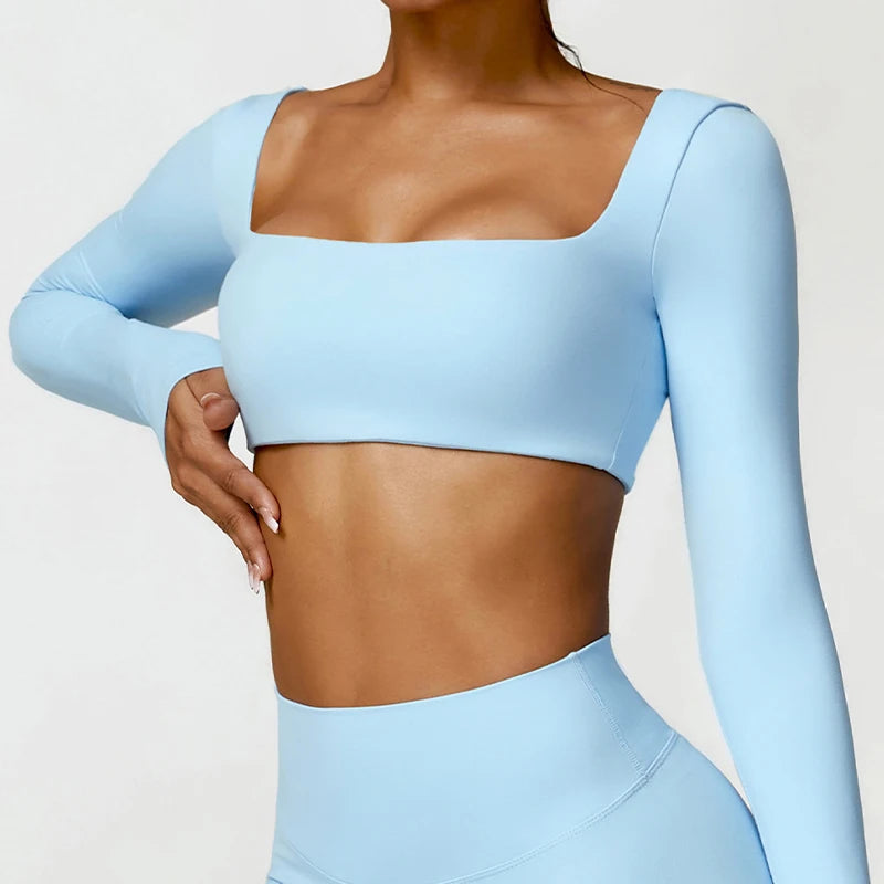 Women’s Long Sleeve Gym & Yoga Top – Breathable, Stretchy, Push-Up Fit - Champions Clubs