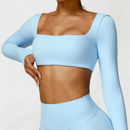 Women’s Long Sleeve Gym & Yoga Top – Breathable, Stretchy, Push-Up Fit - Champions Clubs