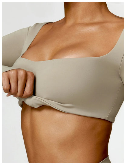 Women’s Long Sleeve Gym & Yoga Top – Breathable, Stretchy, Push-Up Fit - Champions Clubs
