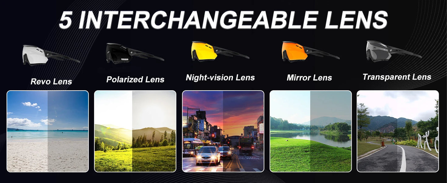 X-TIGER Cycling Glasses – 5 Lens Polarized Sports Sunglasses for Men & Women