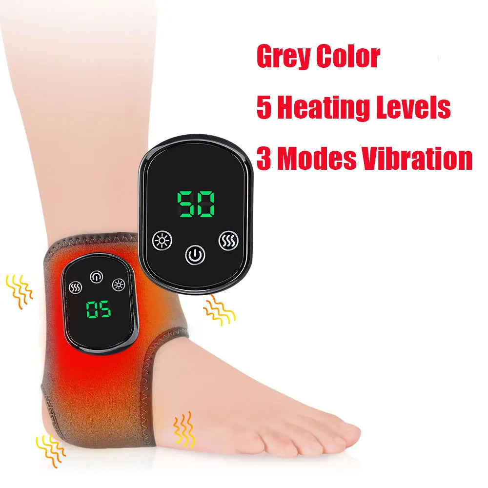 Electric Heating Vibration Foot & Ankle Massager – Rechargeable Adjustable Strap for Muscle Relief