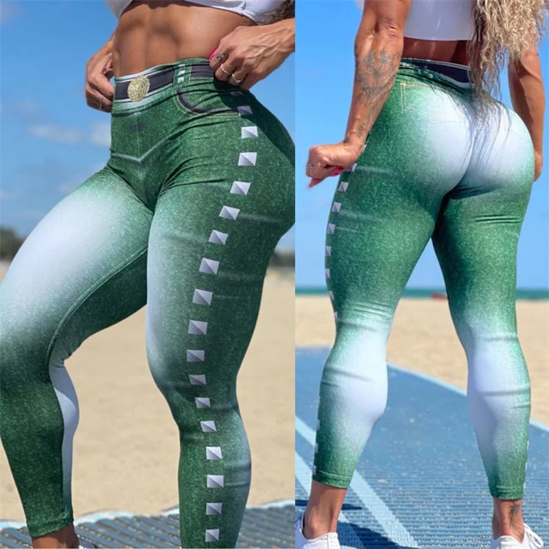 Style Meets Performance – Denim-Look Fitness Leggings