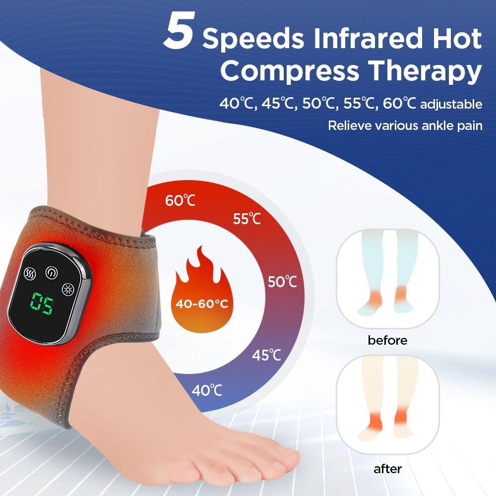 Electric Heating Vibration Foot & Ankle Massager – Rechargeable Adjustable Strap for Muscle Relief