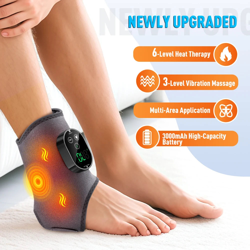 Electric Heating Vibration Foot & Ankle Massager – Rechargeable Adjustable Strap for Muscle Relief