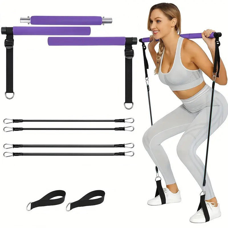 3-section Pilates Bar Multifunctional Adjustable Fitness Bar Pulling Rope